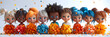 A 3D cartoon render featuring a group of smiling children holding pom poms.