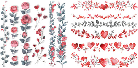 Wall Mural - Set of valentine dividers and borders