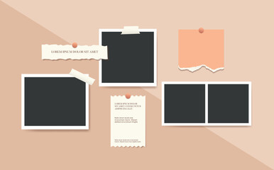 Polaroid Blank photo frame collage template with paper sheet vector background