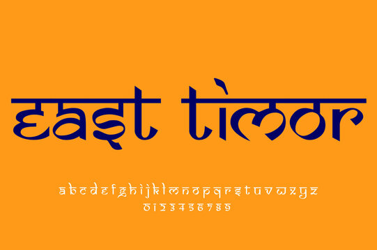 country East Timor or Timor leste name text design. Indian style Latin font design, Devanagari inspired alphabet, letters and numbers, illustration.