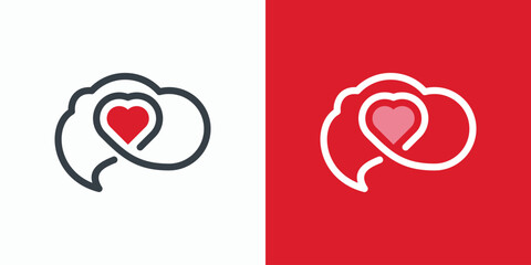 Vector logo design of a brain and heart outline in the middle with a modern, simple, clean and abstract style.