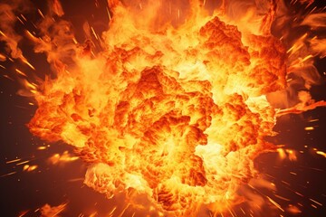 Poster - A large explosion of orange and yellow fire. Suitable for action and disaster-themed projects