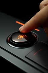 Poster - Close up of a person pressing a button, suitable for technology concepts