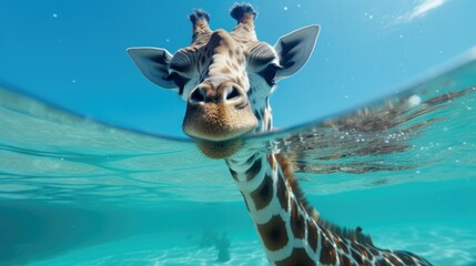 Aufkleber - A curious giraffe standing in the water, perfect for wildlife or nature concepts