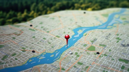 Aufkleber - A detailed city map with a red marker pinpointing a location. Perfect for travel guides and navigation apps