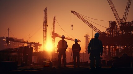 Poster - Group of men standing on top of a construction site. Suitable for construction industry concepts