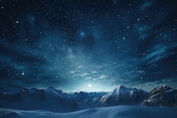 Poster - A beautiful night sky full of stars above a snowy mountain range. Ideal for nature and landscape backgrounds