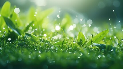 Poster - Detailed view of grass with water droplets. Ideal for nature backgrounds