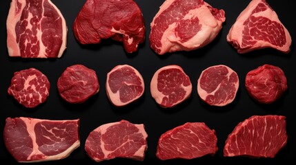 Poster - Fresh raw meat on a dark background, suitable for food photography