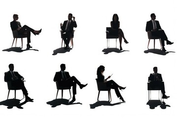 Poster - A series of silhouettes of people sitting in chairs. Perfect for business or conference concepts