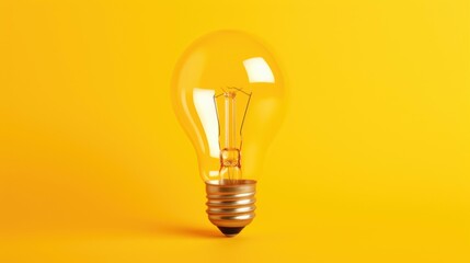 Poster - A glowing light bulb on a vibrant yellow backdrop. Perfect for illustrating ideas and creativity