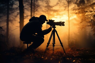Poster - A man capturing a moment with his camera. Ideal for technology and photography concepts