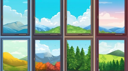 Poster - Six windows showcasing a stunning mountain view, perfect for interior design projects