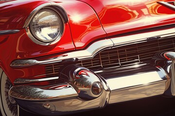 Poster - Detailed close up of the front of a red car, perfect for automotive industry marketing materials