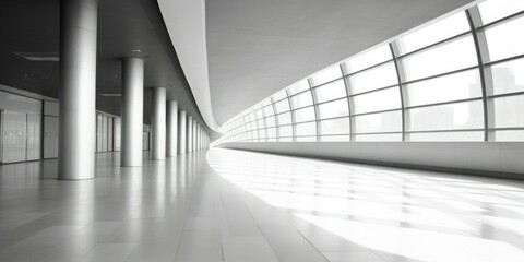 Poster - A black and white photo of a long hallway, suitable for interior design concepts