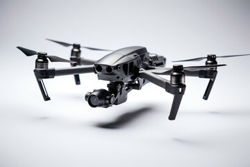 Aufkleber - A close up of a small black drone on a white surface. Ideal for technology concepts