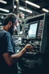 Poster - Man working on machinery in a factory, ideal for industrial concepts
