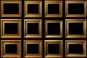 Poster - A collection of elegant gold frames on a sleek black background. Perfect for adding a touch of sophistication to any design project