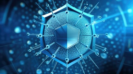 Poster - A blue shield surrounded by pins on a blue background. Great for security concepts