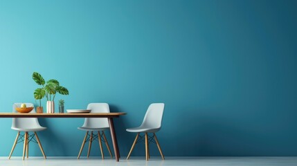 Poster - A room featuring a table, chairs, and a potted plant. Suitable for interior design concepts