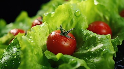 Poster - Close-up of a healthy lettuce and tomato salad, ideal for food and nutrition concepts