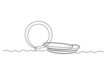 Wall Mural - Food plate continuous one line drawing. Kitchen tools concept vector illustration. Free vector