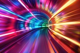 Fototapeta Przestrzenne - Neon glowing colored tunnel background abstract