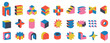 © Nastya - Set of volumetric geometric figures. Retro colorful shapes. Colorful Geometric Block flat y2k Illustrations. Abstract Vector