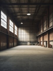 Wall Mural - Portrait of an empty industrial warehouse from Generative AI