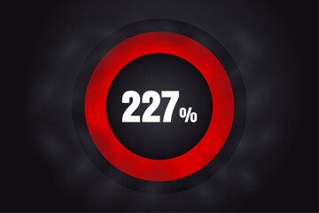 Loading 227%  banner with dark background and red circle and white text. 227% Background design.