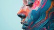 Kobieta ma na twarzy malowidło wykonane wielobarwnym farbą, tworząc unikalny wzór i artystyczną kompozycję.