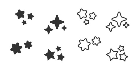Icon set with shiny cute stars. Simple line and flat illustration.