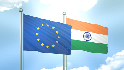 European Union and India Flag Together A Concept of Realations