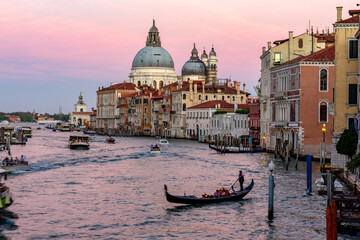 Poster - Grand canal and Santa Maria della Salute church at sunset, Venice, Italy