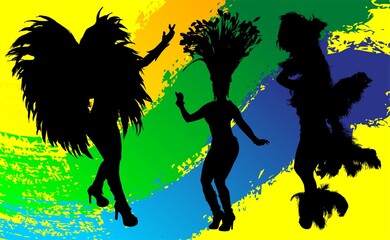 samba, baile, brasil, danza, carnaval, silueta, color, vector, pegatina, plumas, traje, ilustracion, angel, diablo	
