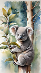 Wall Mural - watercolor illustration koala in tree