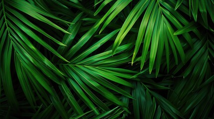 Wall Mural - coconut leaves , abstract green dark texture, nature background, tropical leaf