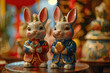 Figurines representing the Chinese zodiac sign of the Rabbit for the New Year.