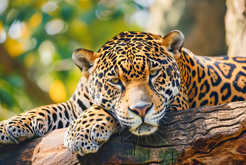 Wall Mural - Portrait of Jaguar Panthera Onca in tree