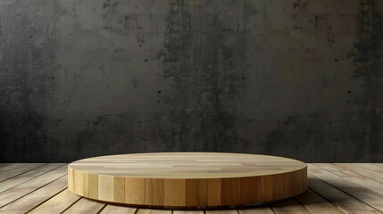 Wall Mural - A wooden table with a round top is placed in front of a wall