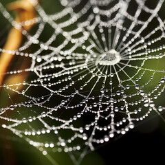 Wall Mural - Macro shot of a spiders web covered in dew.