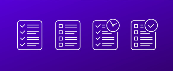 Poster - Checklist icons, check list with tasks, goals line vector