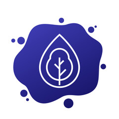 Sticker - tree and water drop icon in line style