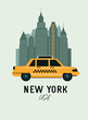 New York city travel poster with yellow taxi and cityscapes
