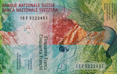 Wall Mural - Closeup of 50 Swiss franc banknote