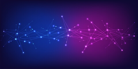 Poster - abstract technology background with connecting the dots and lines. global network connection, intern