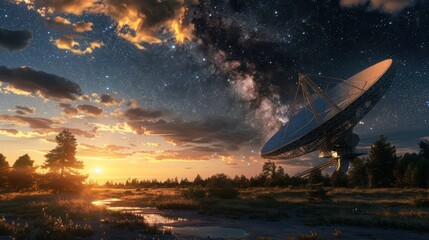 Wall Mural - Satellite Dish with Background of Beautiful Evening Sky