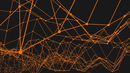 Poster - Orange technological structure from connections of points and lines into a grid.