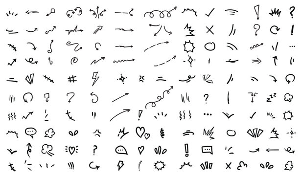icon set motion effect element decoration line effect emotion hand drawn cartoon cute doodle line element stress pressure movement surprise shiny vector illustration anime expression shape