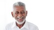 Closeup photo portrait of an elderly south Asian man wearing a white shirt on a white background